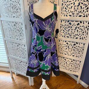 NWT Nine West Purple and Green Floral Midi Dress Sz 8